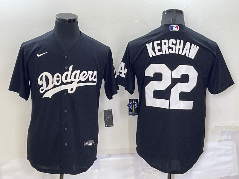 Men's Los Angeles Dodgers #22 Clayton Kershaw Black Cool Base Stitched Baseball Jerseys