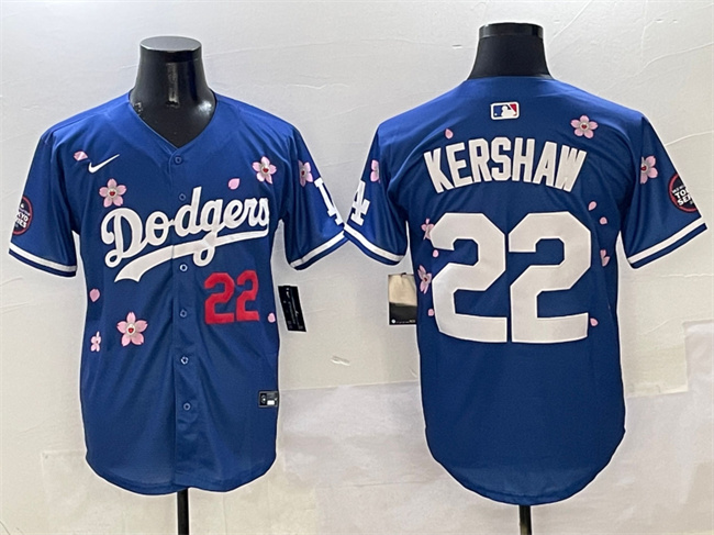 Men's Los Angeles Dodgers #22 Clayton Kershaw Royal 2025 Tokyo Series Limited Stitched Baseball Jersey