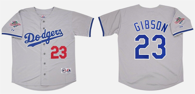 Men's Los Angeles Dodgers #23 Kirk Gibson Gray 1988 World Series Stitched Baseball Jersey