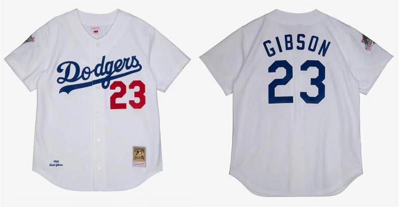 Men's Los Angeles Dodgers #23 Kirk Gibson White 1988 World Series Stitched Baseball Jersey