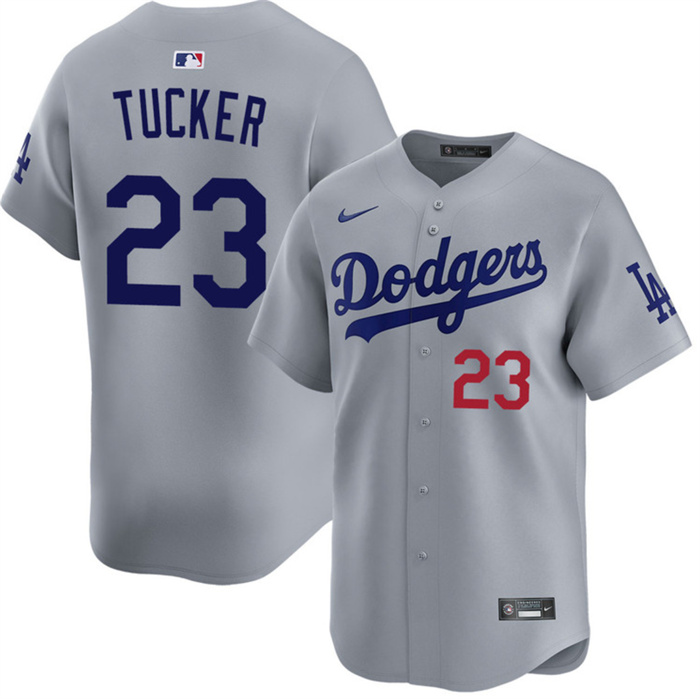 Men's Los Angeles Dodgers #23 Kyle Tucker Grey 2026 Limited Stitched Baseball Jersey Men's Los Angeles Dodgers #23 Kyle Tucker Grey 2026 Limited Stitched Baseball Jersey