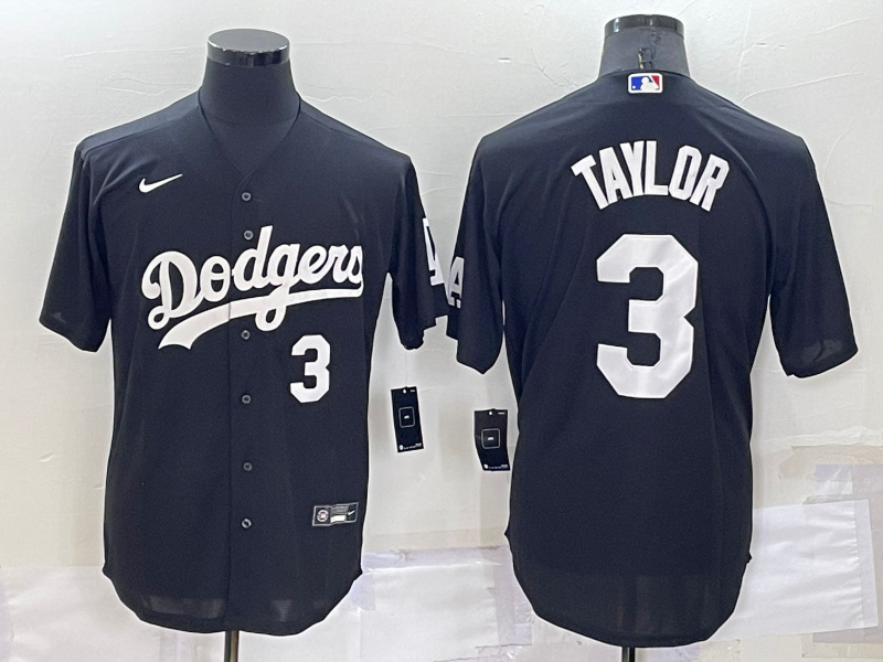 Men's Los Angeles Dodgers #3 Chris Taylor Black Cool Base Stitched Baseball Jerseys 1