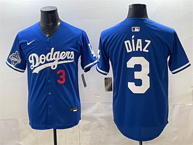 Men's Los Angeles Dodgers #3 Edwin Díaz Royal With 2025 World Series Champions Patch Limited Stitched Baseball Jersey Men's Los Angeles Dodgers #3 Edwin Díaz Royal With 2025 World Series Champions Patch Limited Stitched Baseball Jersey
