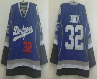 Men's Los Angeles Dodgers #32 and Los Angeles Kings #32 Jonathan Quick Blue Stitched NHL Reebok Hockey Jersey Men's Los Angeles Dodgers #32 and Los Angeles Kings #32 Jonathan Quick Blue Stitched NHL Reebok Hockey Jersey