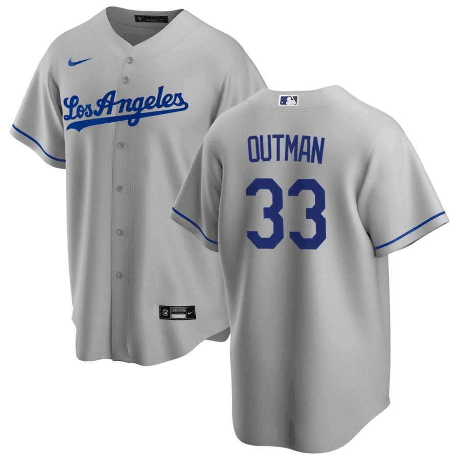 Men's Los Angeles Dodgers #33 James Outman Vargas Grey Cool Base Stitched Baseball Jersey (1)