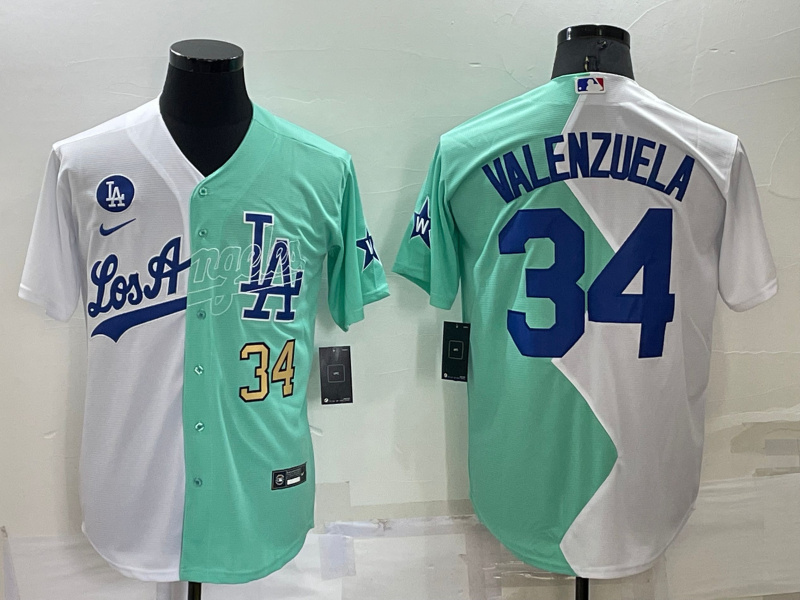 Men's Los Angeles Dodgers #34 Fernando Valenzuela 2022 All-Star White-Green Cool Base Stitched Baseball Jersey
