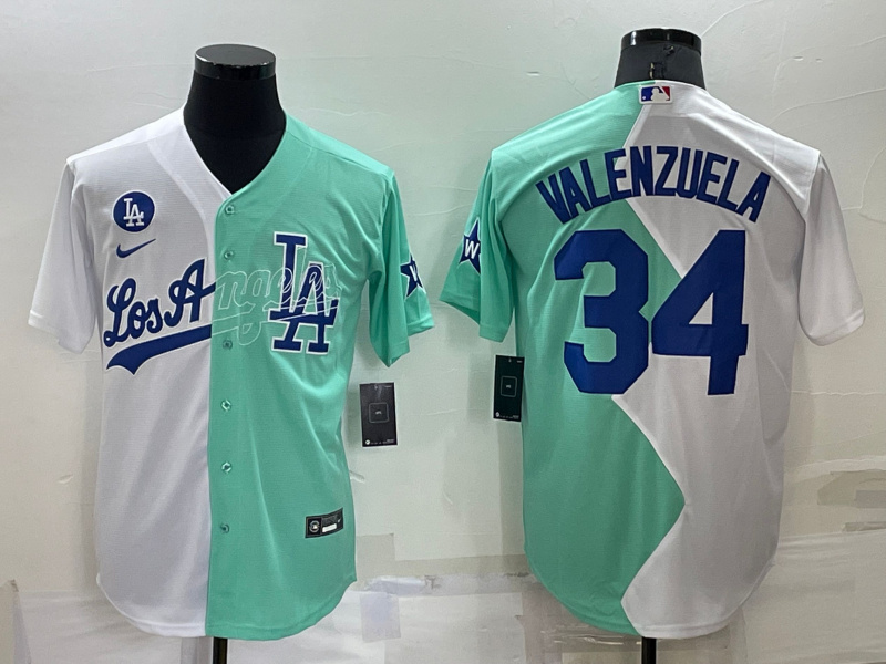 Men's Los Angeles Dodgers #34 Fernando Valenzuela 2022 All-Star White Green Cool Base Stitched Baseball Jerseys