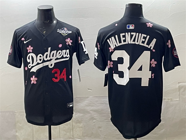 Men's Los Angeles Dodgers #34 Fernando Valenzuela Black 2025 World Series Patch Tokyo Series Limited Stitched Baseball Jersey Men's Los Angeles Dodgers #34 Fernando Valenzuela Black 2025 World Series Patch Tokyo Series Limited Stitched Baseball Jersey