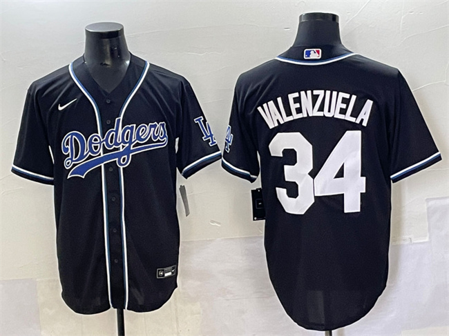 Men's Los Angeles Dodgers #34 Fernando Valenzuela Black Fashion Stitched Baseball Jersey