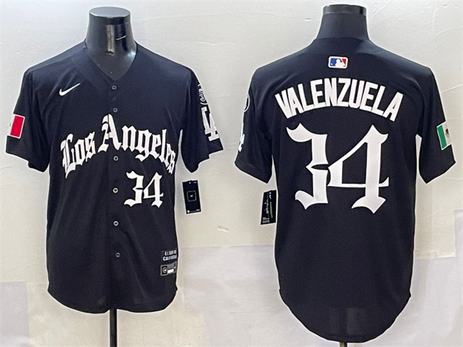 Men's Los Angeles Dodgers #34 Fernando Valenzuela Black Mexico 2025 LA Gothic Style With Fernando Patch Vapor Premier Limited Stitched Baseball Jersey