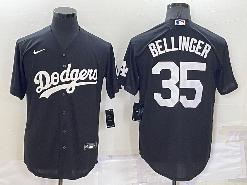 Men's Los Angeles Dodgers #35 Cody Bellinger Black Cool Base Stitched Jerseys 1