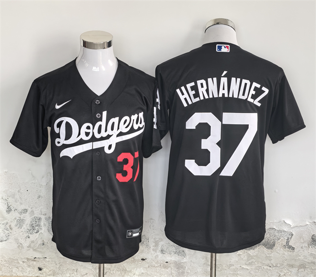 Men's Los Angeles Dodgers #37 Teoscar Hernández Black Cool Base Stitched Baseball Jersey