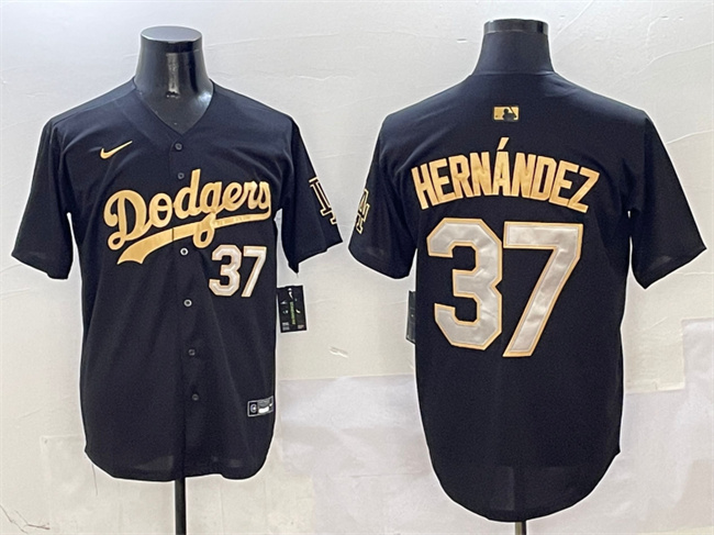 Men's Los Angeles Dodgers #37 Teoscar Hernández Black Gold Limited Stitched Baseball Jersey