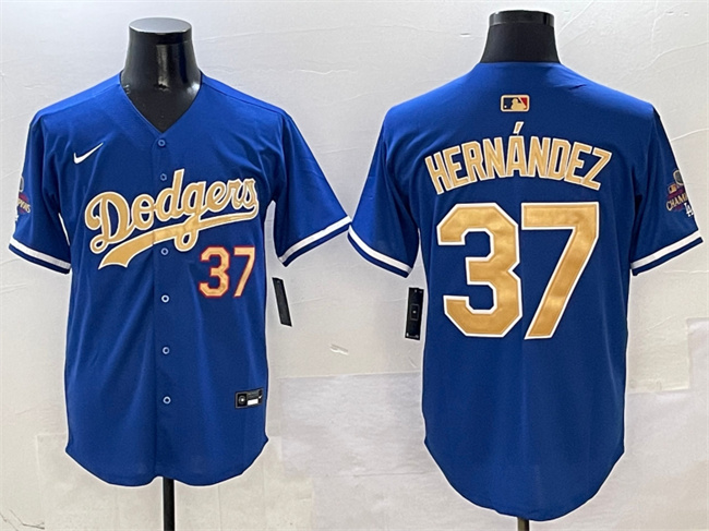 Men's Los Angeles Dodgers #37 Teoscar Hernández Royal 2025 Gold Collection Limited Stitched Baseball Jersey