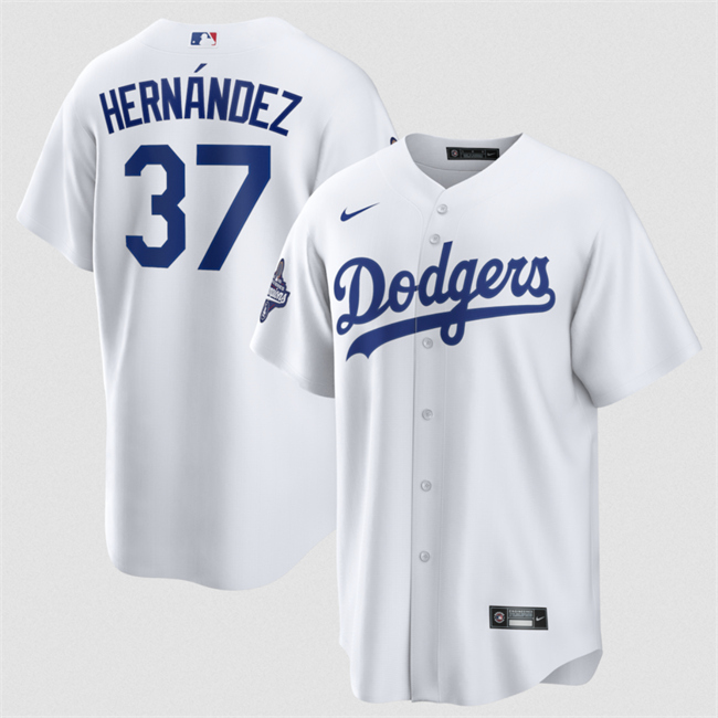 Men's Los Angeles Dodgers #37 Teoscar Hernández White 2025 World Series Champions Patch Cool Base Stitched Baseball Jersey Men's Los Angeles Dodgers #37 Teoscar Hernández White 2025 World Series Champions Patch Cool Base Stitched Baseball Jersey