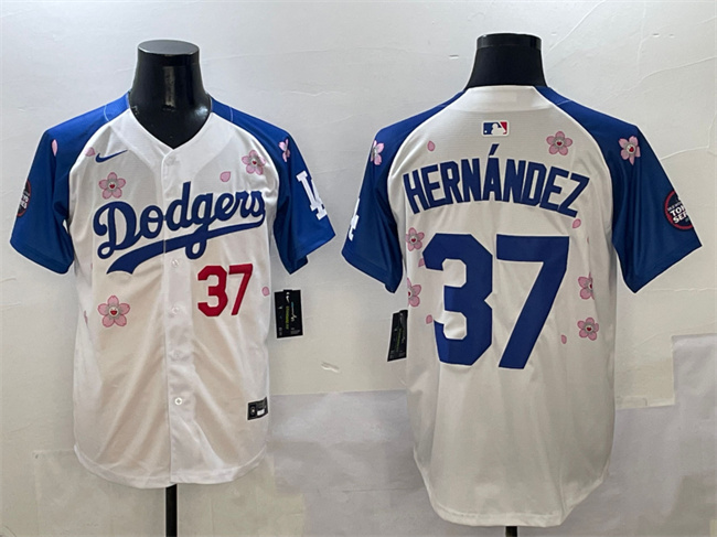 Men's Los Angeles Dodgers #37 Teoscar Hernández White Royal 2025 Tokyo Series Limited Stitched Baseball Jersey