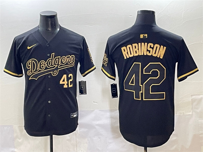 Men's Los Angeles Dodgers #42 Jackie Robinson Black Gold Limited Stitched Jersey Men's Los Angeles Dodgers #42 Jackie Robinson Black Gold Limited Stitched Jersey