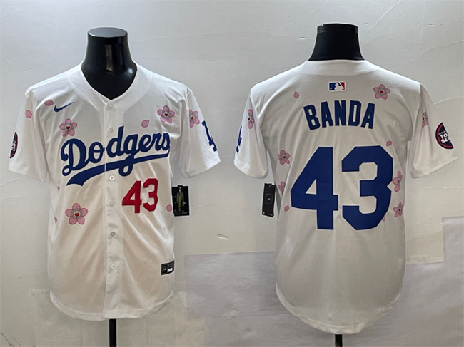 Men's Los Angeles Dodgers #43 Anthony Banda White 2025 Tokyo Series Limited Stitched Baseball Jersey