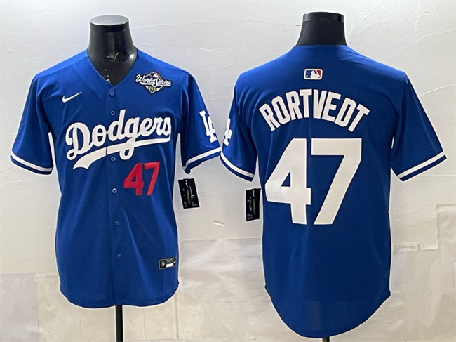 Men's Los Angeles Dodgers #47 Ben Rortvedt Royal 2025 World Series Patch Limited Stitched Baseball Jersey