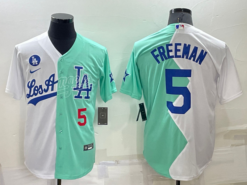 Men's Los Angeles Dodgers #5 Freddie Freeman 2022 All-Star White-Green Cool Base Baseball Jersey