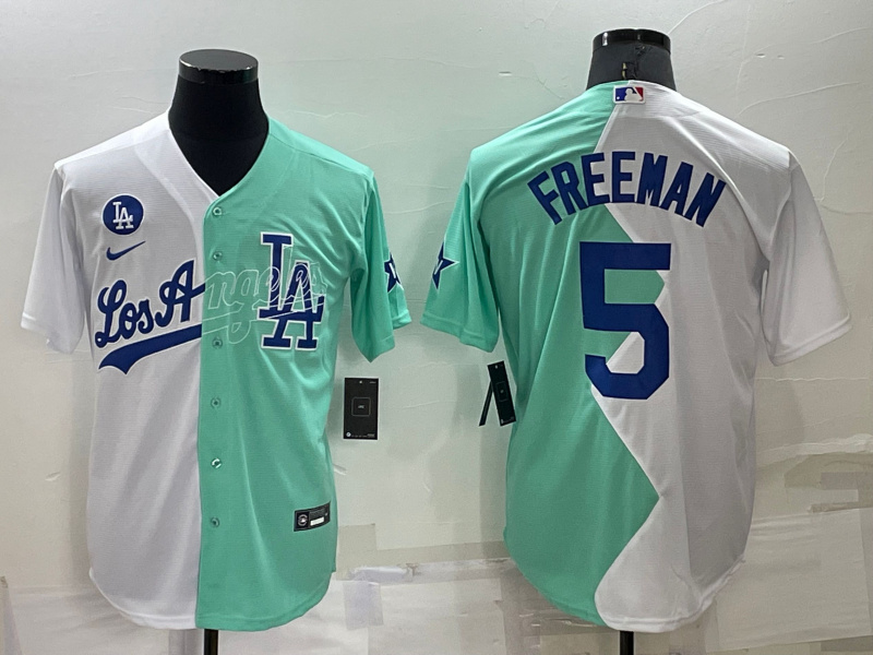 Men's Los Angeles Dodgers #5 Freddie Freeman 2022 All-Star White Green Cool Base Stitched Baseball Jersey