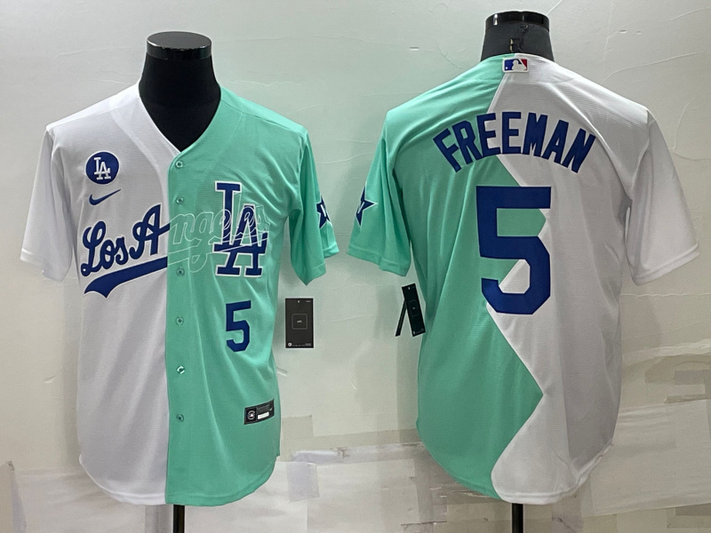 Men's Los Angeles Dodgers #5 Freddie Freeman 2022 All-Star White-Green Cool Base Stitched Baseball Jersey