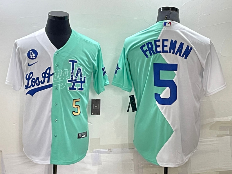 Men's Los Angeles Dodgers #5 Freddie Freeman 2022 All-Star White Green Cool Base Stitched Baseball Jerseys