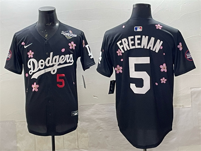 Men's Los Angeles Dodgers #5 Freddie Freeman Black 2025 World Series Patch Tokyo Series Limited Stitched Baseball Jersey Men's Los Angeles Dodgers #5 Freddie Freeman Black 2025 World Series Patch Tokyo Series Limited Stitched Baseball Jersey