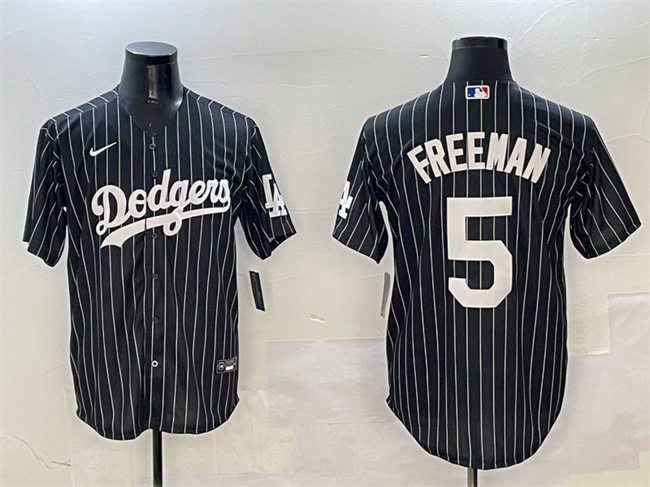 Men's Los Angeles Dodgers #5 Freddie Freeman Black Cool Base Stitched Baseball Jersey