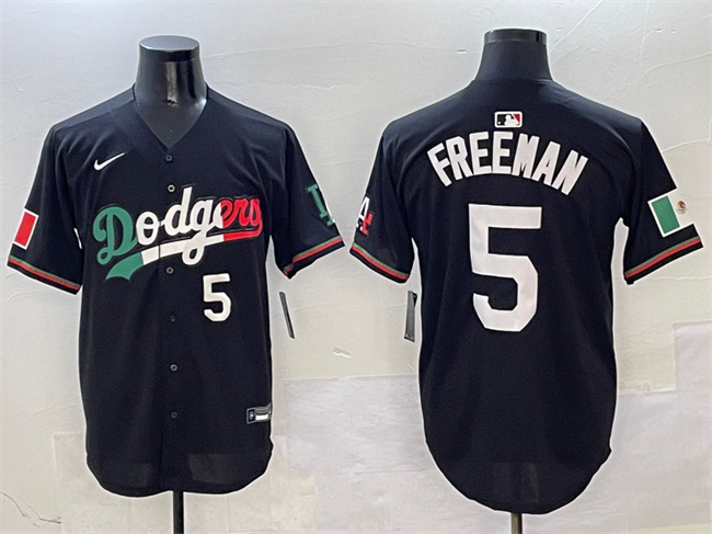 Men's Los Angeles Dodgers #5 Freddie Freeman Black Mexico Flag Limited Stitched Baseball Jersey