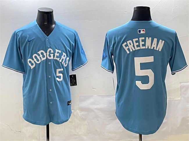 Men's Los Angeles Dodgers #5 Freddie Freeman Light Blue Limited Stitched Baseball Jersey