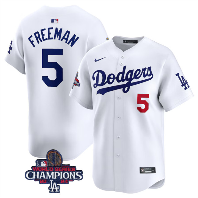 Men's Los Angeles Dodgers #5 Freddie Freeman White 2024 World Series Champions Home Limited Stitched Baseball Jersey Men's Los Angeles Dodgers #5 Freddie Freeman White 2024 World Series Champions Home Limited Stitched Baseball Jersey