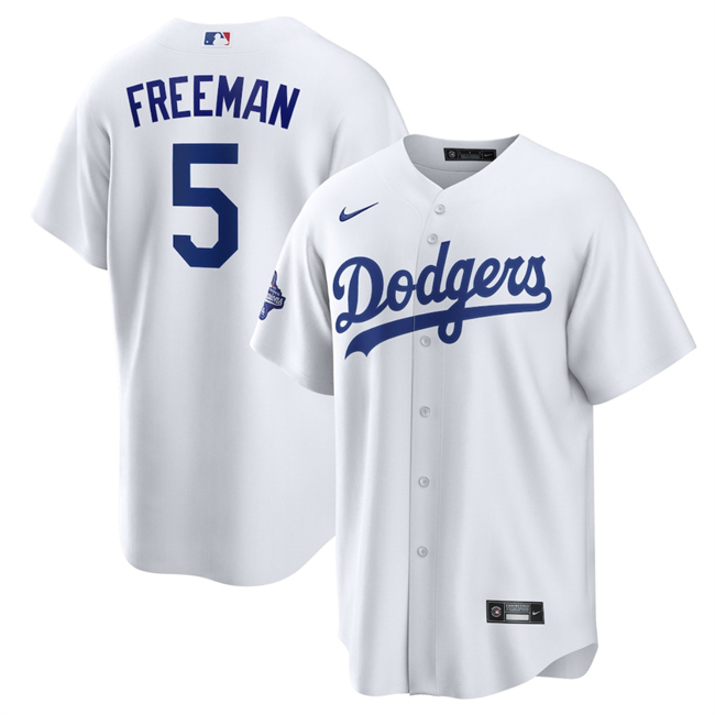 Men's Los Angeles Dodgers #5 Freddie Freeman White 2025 World Series Champions Patch Cool Base Stitched Baseball Jersey Men's Los Angeles Dodgers #5 Freddie Freeman White 2025 World Series Champions Patch Cool Base Stitched Baseball Jersey