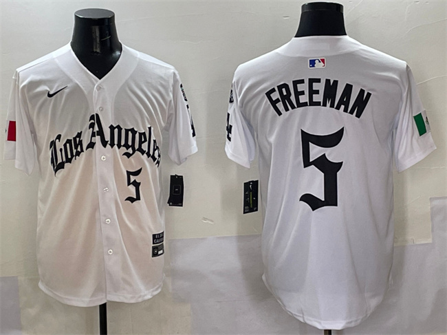 Men's Los Angeles Dodgers #5 Freddie Freeman White Mexico 2025 LA Gothic Style With Fernando Patch Vapor Premier Limited Stitched Baseball Jersey