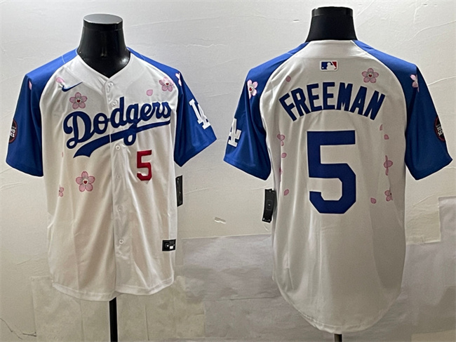 Men's Los Angeles Dodgers #5 Freddie Freeman White Royal 2025 Tokyo Series Limited Stitched Baseball Jersey