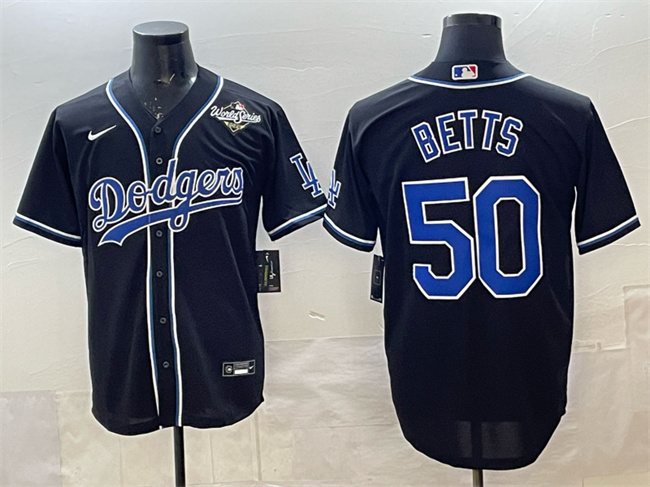 Men's Los Angeles Dodgers #50 Mookie Betts Black Fashion 2025 World Series Cool Base Stitched Baseball Jersey Men's Los Angeles Dodgers #50 Mookie Betts Black Fashion 2025 World Series Cool Base Stitched Baseball Jersey