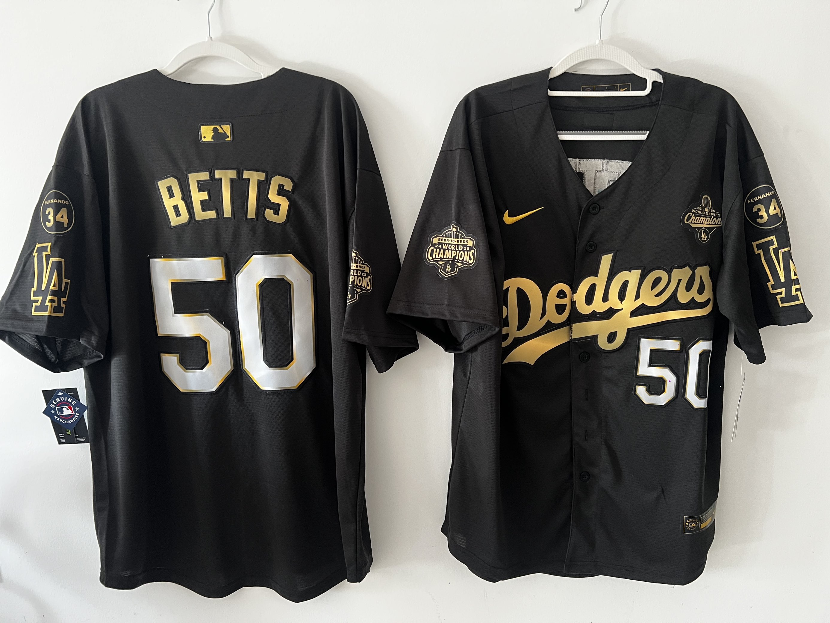 Men's Los Angeles Dodgers #50 Mookie Betts Black Gold 2025 World Series Champions & Back to Back Champions With No.34 Patch Limited Stitched Baseball Jersey Men's Los Angeles Dodgers #50 Mookie Betts Black Gold 2025 World Series Champions & Back to Back Champions With No.34 Patch Limited Stitched Baseball Jersey