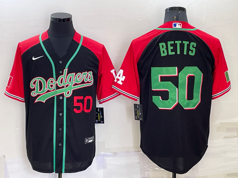 Men's Los Angeles Dodgers #50 Mookie Betts Red Black Cool Base Stitched Baseball Jersey