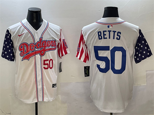 Men's Los Angeles Dodgers #50 Mookie Betts White Limited Stitched Baseball Jersey