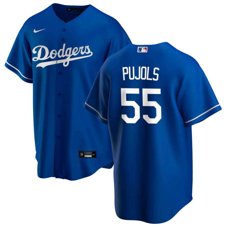 Men's Los Angeles Dodgers #55 Albert Pujols Blue Stitched Cool base Nike Jersey