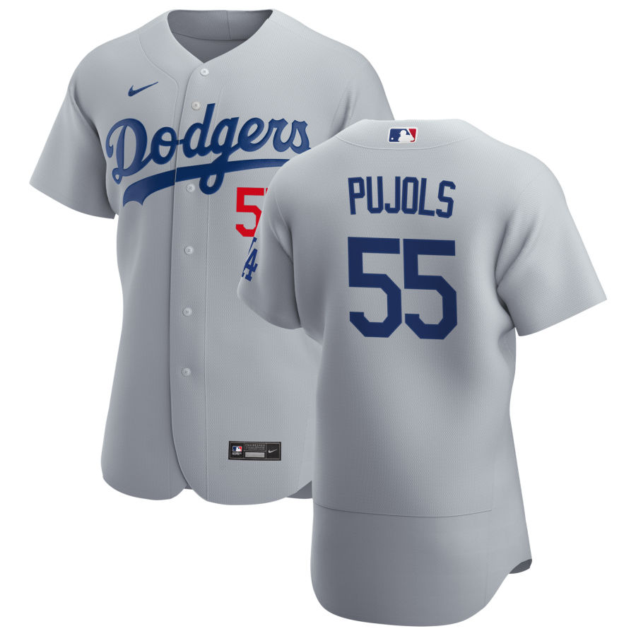 Men's Los Angeles Dodgers #55 Albert Pujols Grey  Stitched MLB Flex Base Nike Jersey