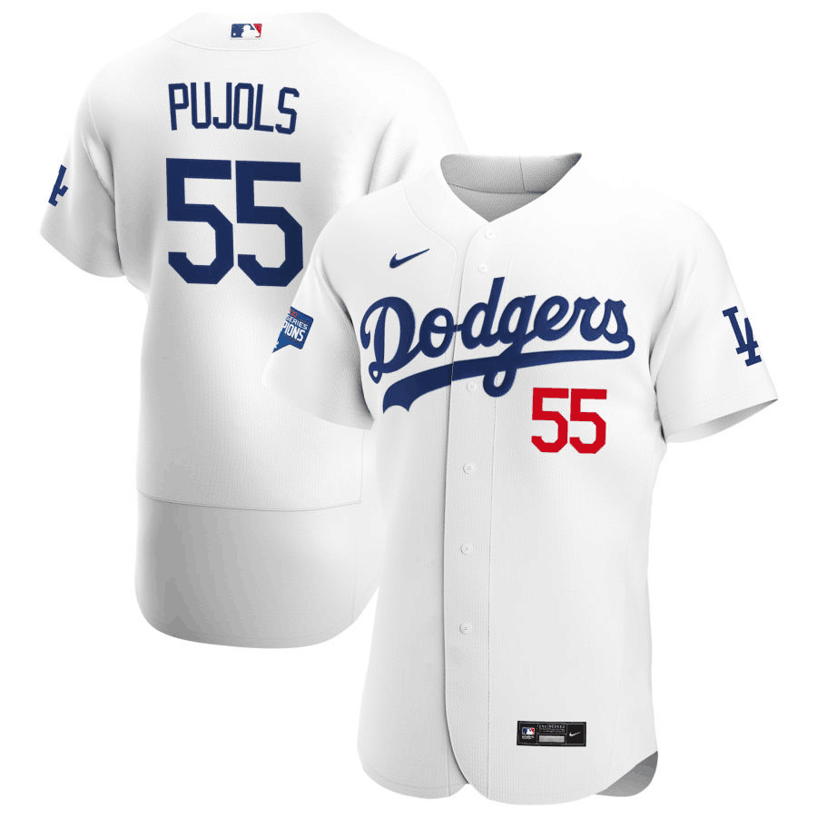 Men's Los Angeles Dodgers #55 Albert Pujols White Stitched MLB Flex Base Nike Jersey