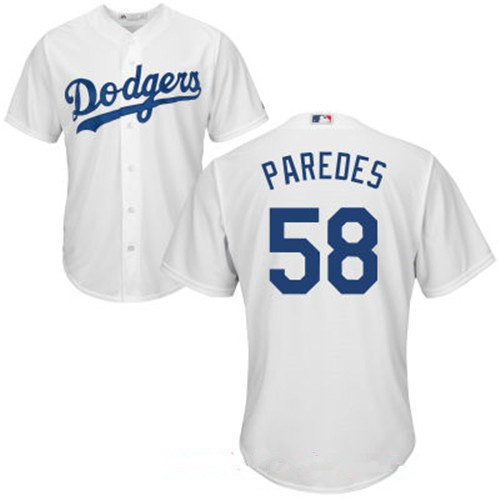 Men's Los Angeles Dodgers #58 Edward Paredes White Home Stitched MLB Majestic Cool Base Jersey 