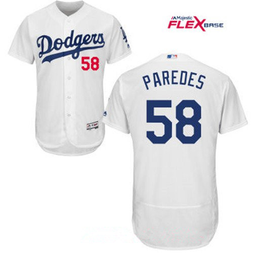 Men's Los Angeles Dodgers #58 Edward Paredes White Home Stitched MLB Majestic Flex Base Jersey 