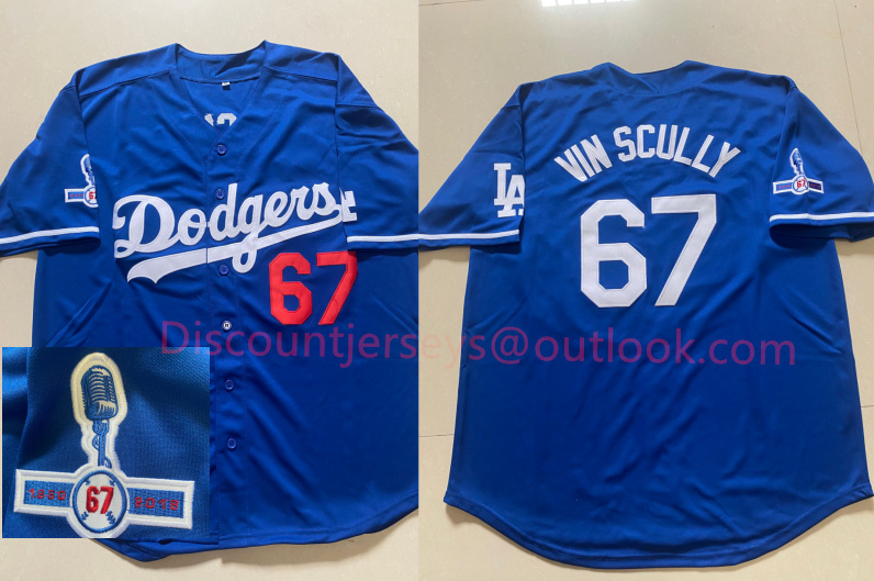 Men's Los Angeles Dodgers #67 Vin Scully Blue Throwback 1950-2016 Jersey