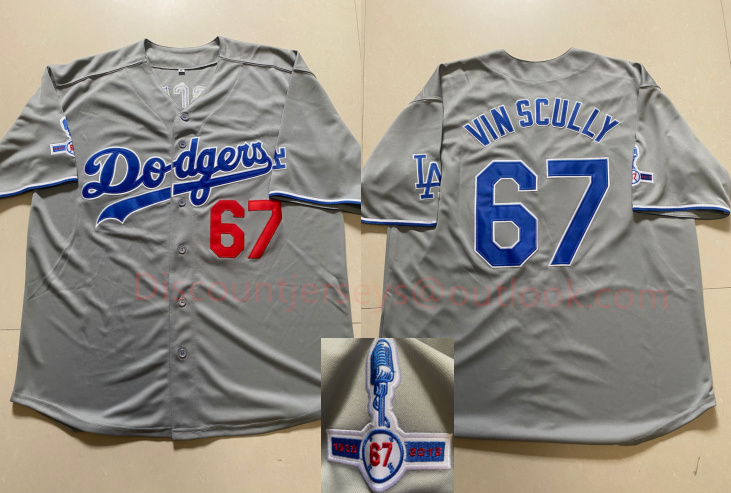 Men's Los Angeles Dodgers #67 Vin Scully Gray Throwback 1950-2016 Jersey