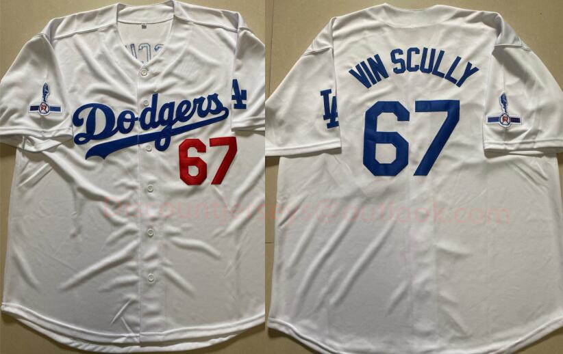 Men's Los Angeles Dodgers #67 Vin Scully White Throwback 1950-2016 Jersey