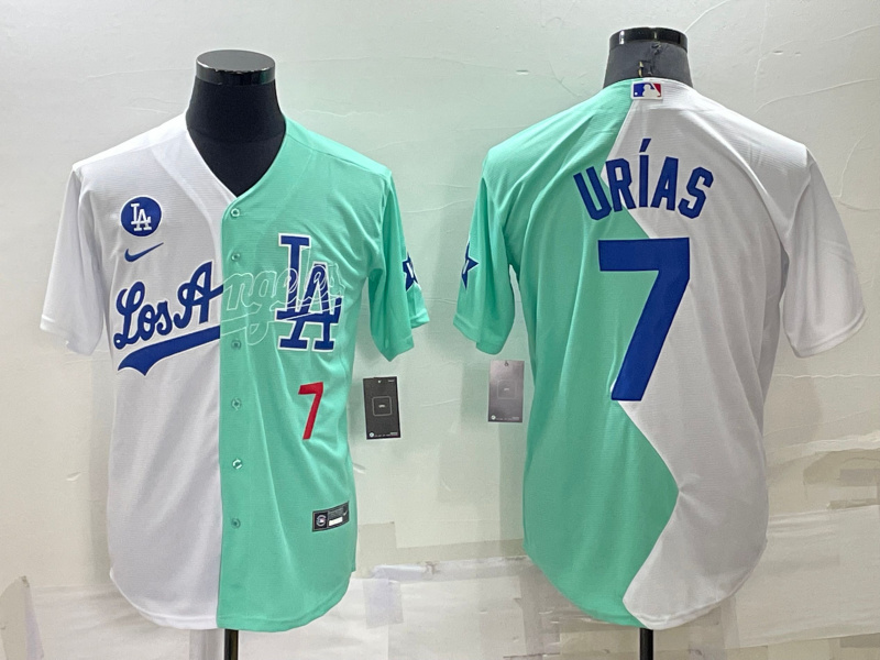 Men's Los Angeles Dodgers #7 Julio Urías 2022 All-Star White Green Cool Base Stitched Baseball Jersey