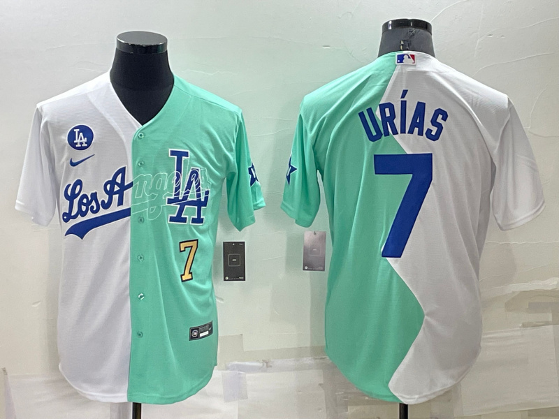 Men's Los Angeles Dodgers #7 Julio Urías 2022 All-Star White Green Cool Base Stitched Jersey
