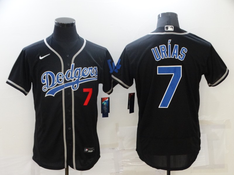 Men's Los Angeles Dodgers #7 Julio Urias Black Blue Name Stitched MLB Flex Base Nike Jersey